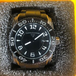 Men's Swiss Legend Commander Quartz Black Dial Diver Watch 316L Steel No box